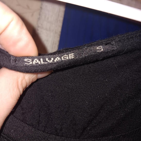 SALVAGE Rare Rhinestone "To Each His Own" Hooded Black Graphic Sleeveless Dress - Picture 8 of 11